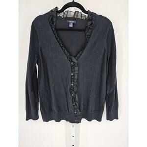 Chaps Women's Long Sleeve Ruffle Button Down V-neck Cotton-Nylon Top Size 1X